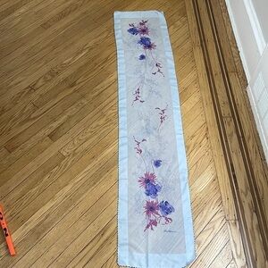 Gim Renoir Vintage Long Floral Scarf Purple Blue Sheer Retro